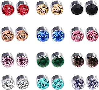 Spiritlele 12 Pairs Colors Crystal Magnetic Earrings Set Fake Stud Earrings Clip on Non Piercing Earrings Pack Unisex