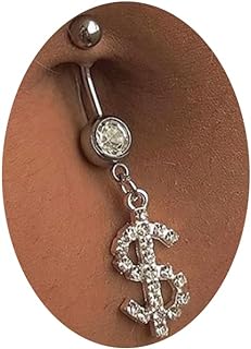 Alloy Clasp Dollar-Design Belly Button Ring with Rhinestones for Fashion-Forward Women - Sparkling Summer Body Chain Jewelry