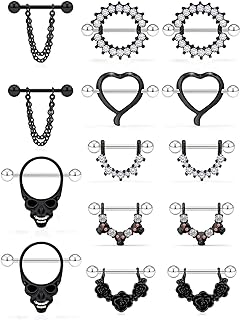 Nipple Rings for Women Nipple Piercing Jewelry 14G Nipple Rings Surgical Steel Screw Dangle Nipplerings Nipple Shield Ring Barbell Body Piercing Jewelry Set 5/8 Inch 16mm 7 Pairs