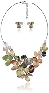 AMYJANE Vintage Statement Jewelry Set - Spring Leaf Flower Floral Plant Necklace Earring Set Crystal Rhinestone Fashion Costume Jewelry for Women Prom Party Unique Gift