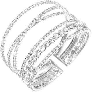 Rhinestone Bracelet for Women MultiLayer Crystal Cuff Bracelet Strand Layered Bracelet