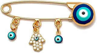Turkey Evil Eye Brooch Pins Blue Lucky Eyeball Hands Brooch Charm Ethnic Microinlay Tiny Lapel Pin Brooches Jewelry for Men Women Vaction Gift-A