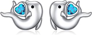 925 Sterling Silver Dolphin Stud Earrings with Push-Back Finding for Women and Girls