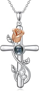 Dorunmo I Love You Necklace 100 Languages Custom Photo Necklace Projection Necklace 925 Sterling Silver Cross Pendant Necklace for Women Girls