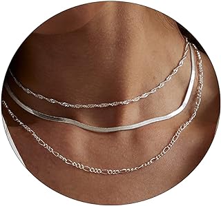 Tasiso 14K Gold Filled Herringbone Choker Necklace Set Double Layer Snake Chain Herringbone Chain Necklace Layering Necklace Set Cuban Chain Necklace for Women