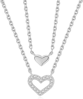 | Layered Heart Necklace Pendant Sterling Silver 925 18k Gold Plated Cubic Zirconia | Stylish Minimalist Design Pendant Necklaces | Cute Dainty Love Pendant Necklaces for Women