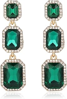 Classical Vintage Rhinestone Dangle Earrings Statement Crystal Drop Earrings Wedding Bridal Rectangle Dangling Earrings for Women Girls