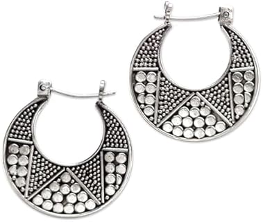NOVICA Artisan Handmade Sterling Silver Hoop Earrings Crafted No Stone Indonesia Balinese Traditional [0.9 in L x 0 in W x 0.9 in D] ' Crescent'