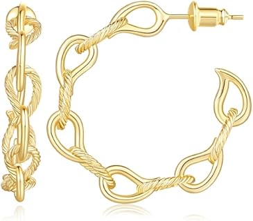 14K Yellow Gold Cross Hoop Earrings with Leaf Clasp for Women, C-Shaped Earrings with Latch Back Finding, Hypoallergenic, Ideal for all Occasions