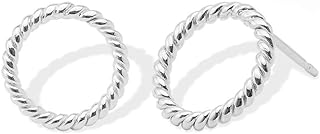 Sterling Silver Open Circle Rope Stud Earrings with Push Back, Hypoallergenic and Nickel-Free for Men and Women by Boma Jewelry