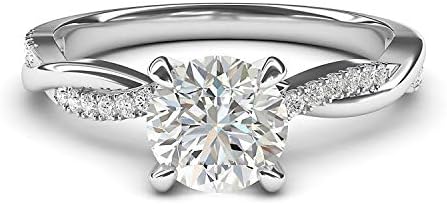 THELANDA Solid 14k White Gold 4-Prong Petite Twisted Vine Simulated 1.0 CT Diamond Engagement Ring Promise Bridal Ring