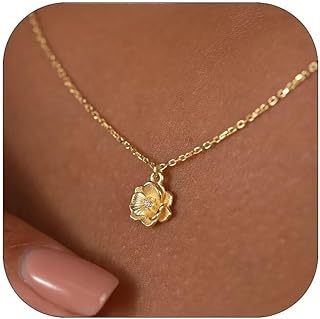 Dainty Gold Flower Necklace for Women Birthflower Birthstone 14K Gold Plated necklaces Trendy Zircon Birthday Gifts for Women Girls Gold Jewelry