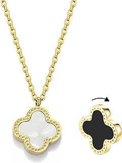 Clover Necklaces for Women | Four Leaf Clover Necklace Pendant | Double Side White & Black | White & Black