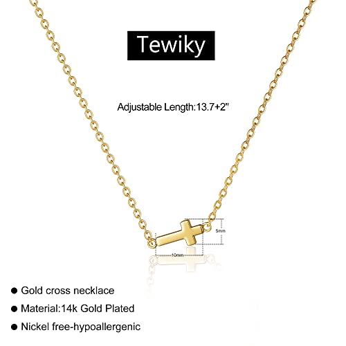 Dainty Cross Necklace for Women, 14K Gold Plated/Sterling Silver Simple Cross Choker Necklaces Small Cross Pendant Tiny Cute Necklaces for Teen Girls Handmade Aesthetic Gold Jewelry for Women