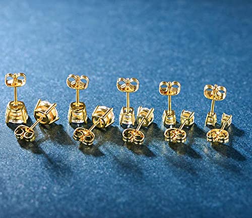 18K Gold Plated 4 Prong Graduated Round Clear Cubic Zirconia Stud Earring Set for Women (5 Pairs)