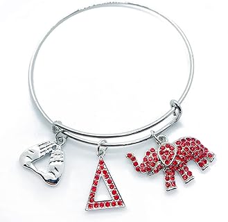 Red rhinestone metal DELTA Elephant Metal Pendant sorority adjustable wire bangle bracelet