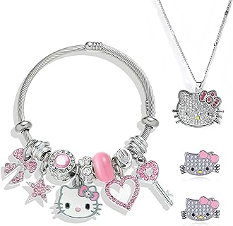 3-Piece Cute Kitty Cat Jewelry Necklace/Bracelet/Earring, Y2k Charm Bracelet, Adjustable Pink Series Suitable For Women and Girls, Holiday Birthday Gift