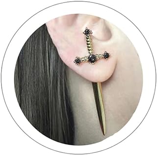French Wire Back Dangling Gothic Sword Earrings in Copper for Men and Women, Retro Punk Design