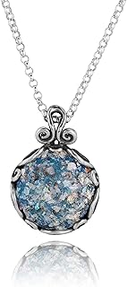 Paz Creations Women's 925 Sterling Silver Roman Glass Patina Pendant - Artisan Handcrafted Natural Organic Necklace, Handmade Jewelry Gift For Her