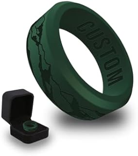 Personalized Mountain Beveled Silicone Ring for Couples, Engraved for Men Women & Ring Box Wedding Band