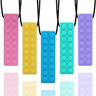 Hoaisun Rainbow Silicone Teething Bead Necklace for Sensory Kids & Adults, Food-Grade Silicone Chewing Tool, Building Block Shape, BPA Latex Lead Free Bundle, Works Great for Teething, ADHD, Autism