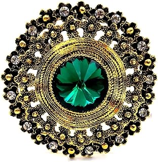 Antique Style Large Glass Stone Round Sash Brooch Pin Art Nouveau Jewelry