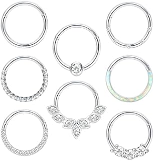 FIBO STEEL 16G 18G Cartilage Hoop Earring Surgical Steel Septum Rings Clicker Septum Jewelry CZ Opal Hinged Daith Earrings Rook Tragus Helix Piercing Jewelry