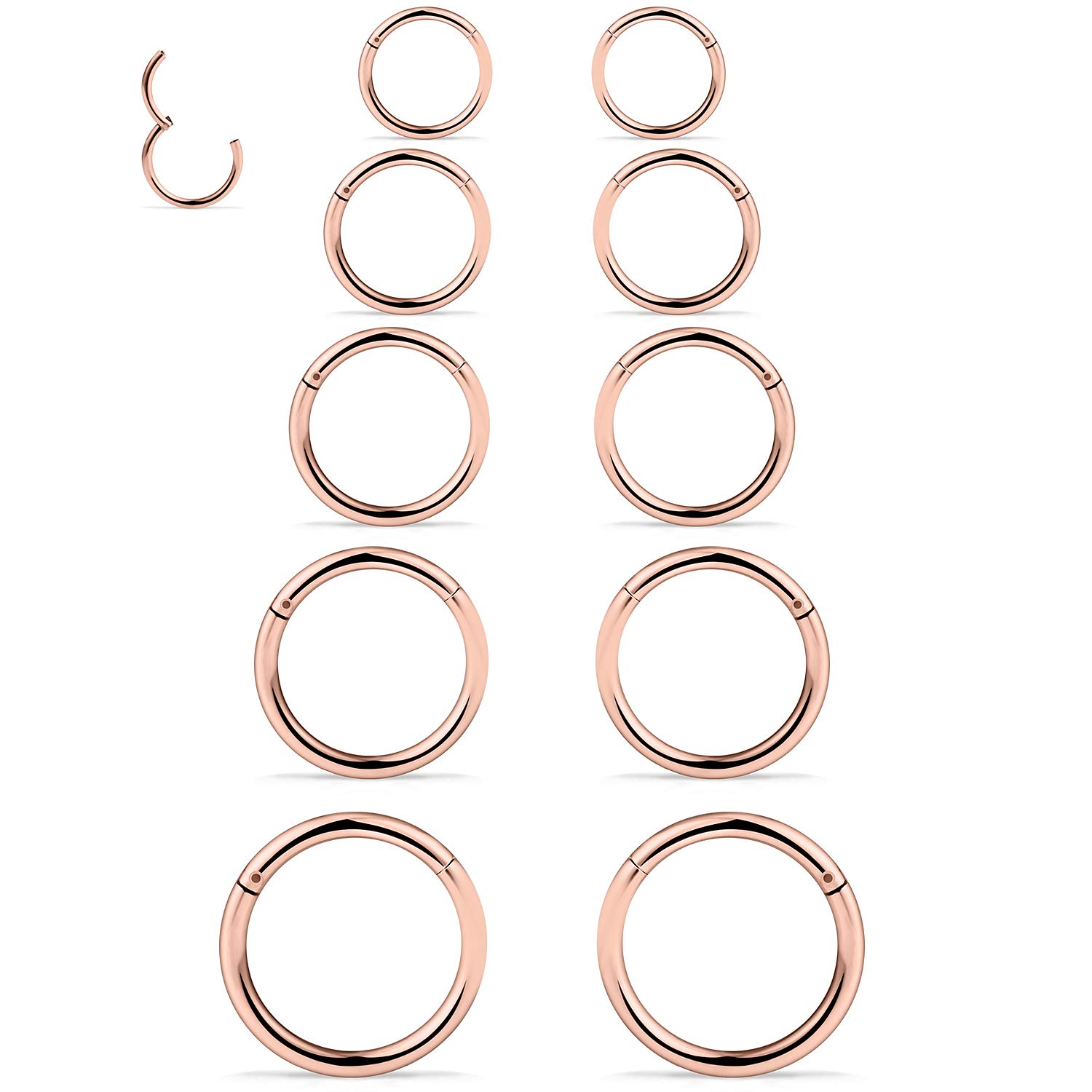 Dyknasz 10PCS 14G Surgical Steel Hinged Clicker Segment Nipple Rings Septum Lip Ring Hoop Cartilage Tragus Sleeper Earrings Body Piercing Jewelry for Women Men 8mm 10mm 12mm 14mm 16mm