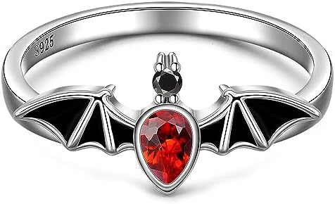 Halloween Rings Bat Ring for Women Sterling Silver Gothic Vampire Witch Black Bat Rings Band Goth Cute Halloween Jewelry Holiday Christmas Gifts