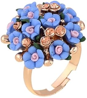Cute CZ Clay Flower Statement Ring for Women Girls Bridals Gold Plated Adjustabal Expandable Rhinestone Colorful Cherry Daisy Clusters Open Wrap Finger Rings Comfort Fit Lovely Wedding Engagement Party Jewelry Gift