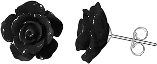 Yinujiao 3D Carved Rose Flower Stud Earrings with 925 Sterling Silver 14mm for Women More Colors