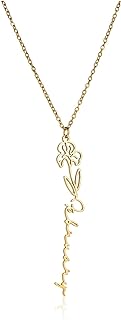 No-Clasp-Link Chain Titanium Steel Duck Pendant Necklace for Women and Girls - 18K Gold Plated Custom Name Pingyongchang Birth Flower Design