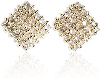 Sonateomber Large Gold CZ Square Geometric Stud Earrings for Women - Big Vintage Sparkly Cubic Zirconia Crystal Statement Rhombus Studs Prom Jewelry Gift