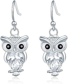 Chic Owl Dangle Earrings with Crystal Accents, French Wire Back Finding, Ideal for Women and Teens - Drop Design