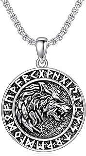 Sterling Silver Wolf Pendant Viking Necklace with Rolo Chain and Lobster Clasp Ideal for Men and Women, Norse-Inspired Design