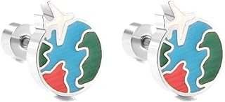 Dainty Tiny Earth Tragus Post Piercing Studs Earring for Women Girls Hypoallergenic Nickel Free Cute Small Airplane Barbell Screw Back Stud Cartilage Sleeper Fashion Birthday Jewelry Gifts for