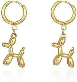 Stainless Steel 18K Gold Plated Balloon Dog Drop Earrings,Women Men Statement Animal Dog Dangle Earrings Jewelry