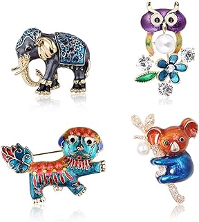 Pin Clasp Lion Brooch with Vibrant Enamel & Crystal Rhinestones - Set of 4 Animal Pins for Fashion Enthusiasts - Koala, Elephant, Lion & Owl Designs