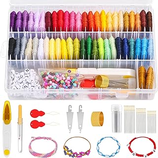 PAXCOO 488Pcs String Bracelet Making Kit, Friendship Bracelet String Kit with 50 Skeins Embroidery Floss Cross Stitch Thread, 400Pcs Friendship Bracelet Beads, 37Pcs Embroidery Tools