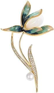 Exquisite 14K Gold-Filled Vintage Magnolia Flower Brooch with Pearl Accents for Women, Ideal for Traditional Events - Pink/White