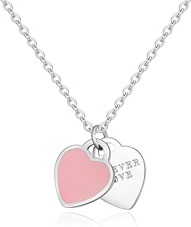 Double Heart Silver Necklace, Cute Dainty Love Pendant Necklaces for Women