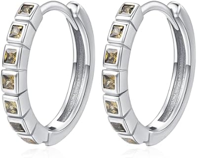 KINGWHYTE Baguette Earrings for Women 925 Sterling Silver Birthstone Hoop Earrings Cubic Zirconia Huggie Small Earring Birthday Jewelry Gifts for Girls Ladies