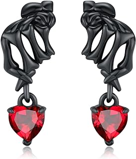 MEDWISE Skull Earrings 925 Sterling Silver Birthstone Earrings for Women Skeleton Stud Earrings Mother's Day Gifts Halloween Stud Earrings Gothic Jewelry Birthday Gifts for Women Wife Her