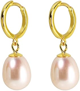 Pink Pearl 925 Sterling Silver Round Buckle Earrings Plated 18k Gold Freshwater Cultured Pearl Eardrop