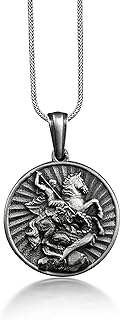 St Michael Archangel Medal Necklace in Silver, Saint Michael Pendant For Family, Oxidized Faith Medallion Necklace For Dad, Angel Necklace (Oxidized, No Chain)