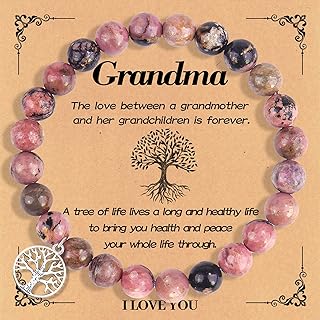 Lobster Claw Clasp Beaded Bracelet for Grandmothers, Silver-Plated Stainless Steel Bead Chain, Tree of Life Design, Featuring Natural Stone Charms - Ideal Gift for All Grandmas