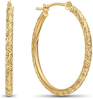 14k Gold Hand Engraved Diamond-cut Round Hoop Earrings -1'' Diameter……