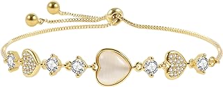yongder Dainty Gold Heart Bracelets for Women, 14k Gold Plated Adjustable Bracelets for Women Trendy, Cute Heart Charm Link Chain Bracelet Jewelry for Women Teen Girls