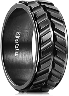 Durable Stainless Steel Men's Tire Tread Wedding Ring with Spinner Anxiety Fidget Feature in Black, Silver, Gold - Ideal Stress Reliever for Men - Tire Stripe/Chain Woven Mesh/Groove Design