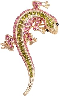 Rhinestone Gecko Lizard Brooch Pin for Women Girls Gold Plated Fashion Crystal Animal Brooches Lapel Pins Cute Dress Accessories Holiday Birthday Theme Party Jewelry Unisex Gift Souvenir